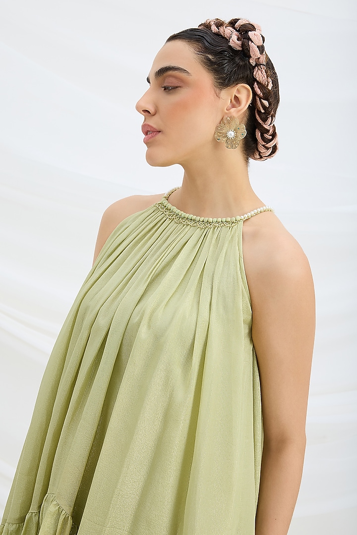 Pista Green Viscose Crepe Party Wear Sharara Set by Mirroir at Pernia's Pop Up Shop