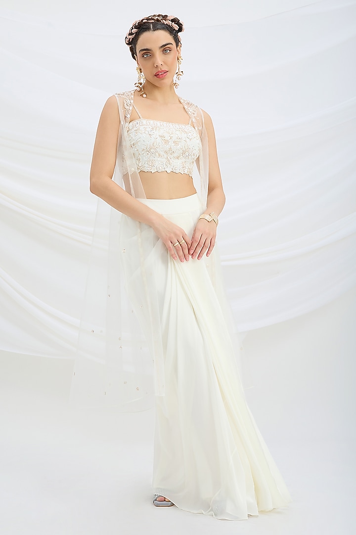 Off-White Viscose Crepe Draped Skirt Set by Mirroir at Pernia's Pop Up Shop