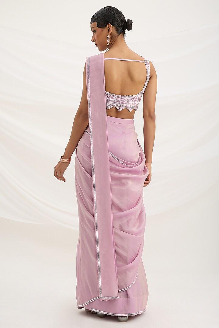 Lilac Viscose Tissue Sequin Embroidered Draped Wedding Saree Set by Mirroir at Pernia's Pop Up Shop