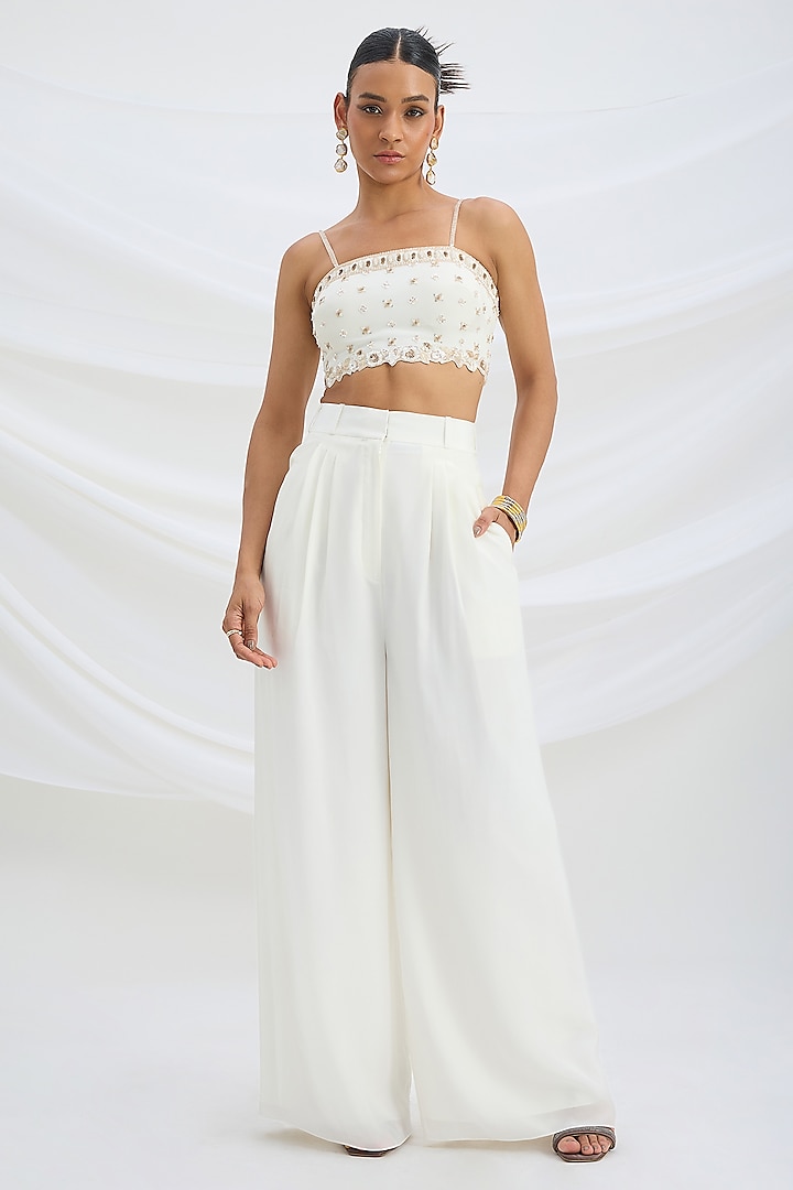 Ivory Viscose Crepe Skirt Set by Mirroir at Pernia's Pop Up Shop