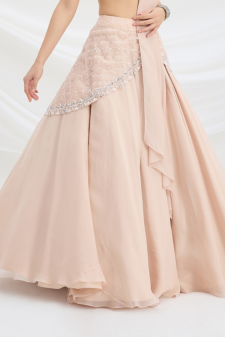 Light Pink American Crepe Sequin Embroidered Wedding Lehenga Set by Mirroir at Pernia's Pop Up Shop