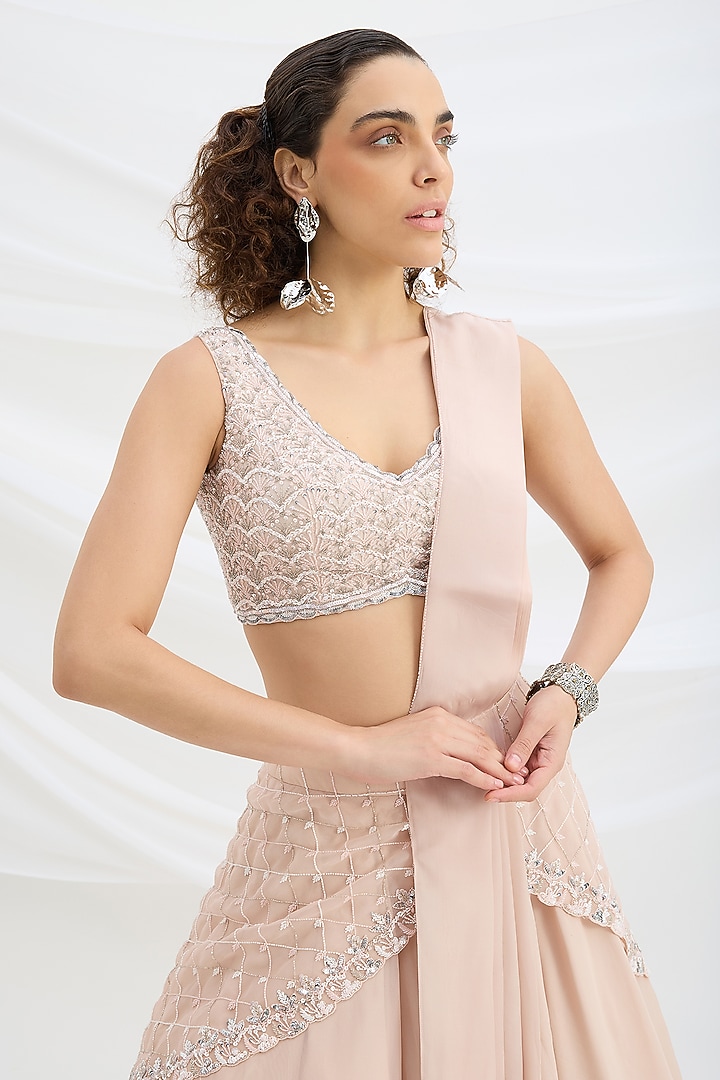 Light Pink American Crepe Sequin Embroidered Wedding Lehenga Set by Mirroir at Pernia's Pop Up Shop