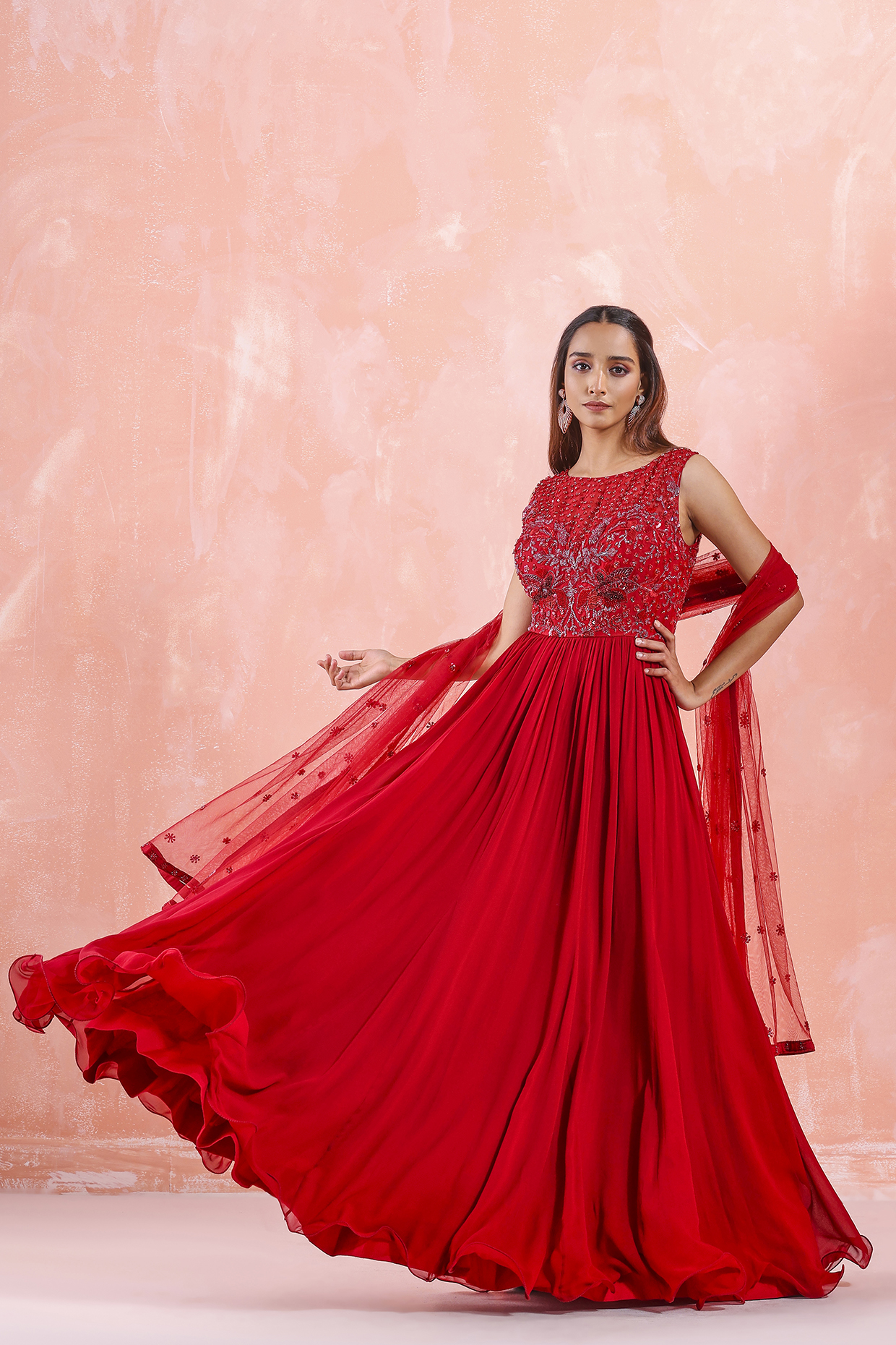 Dark Red Embroidered Engagement Gown by Mirroir at Pernia's Pop Up Shop