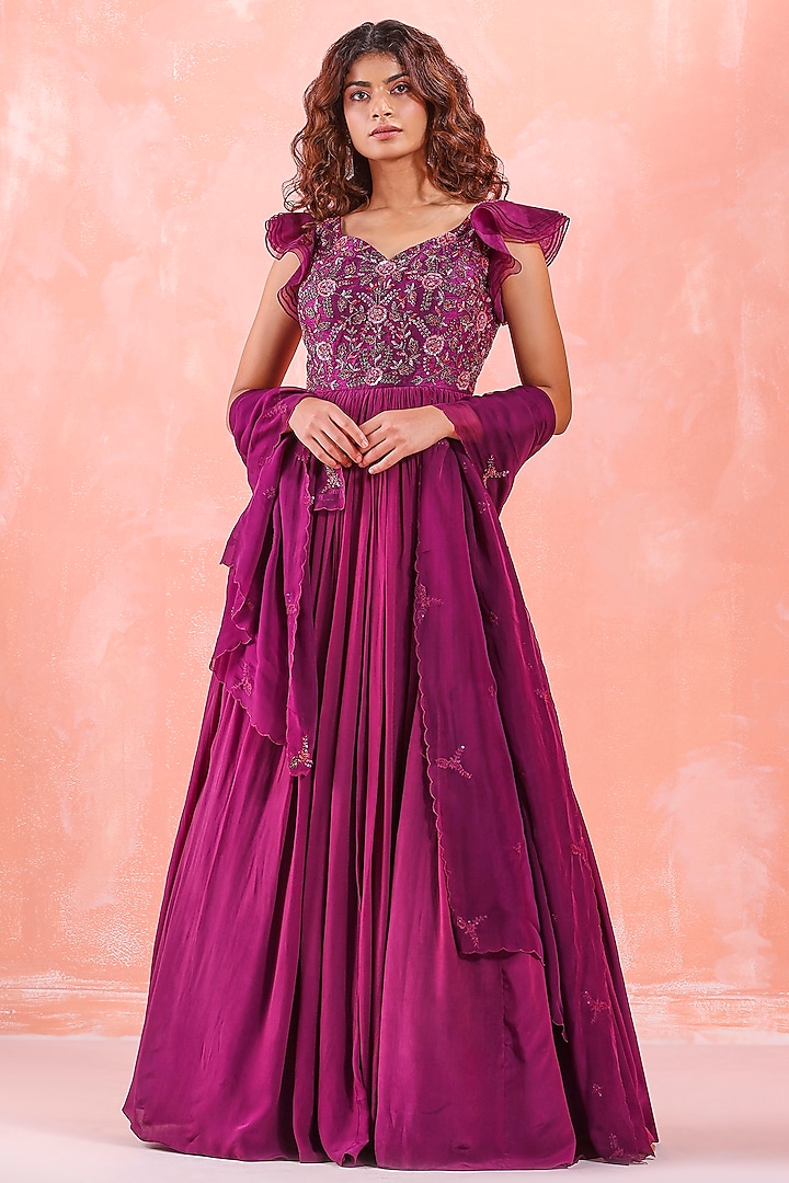 Violet Embroidered Gown by Mirroir