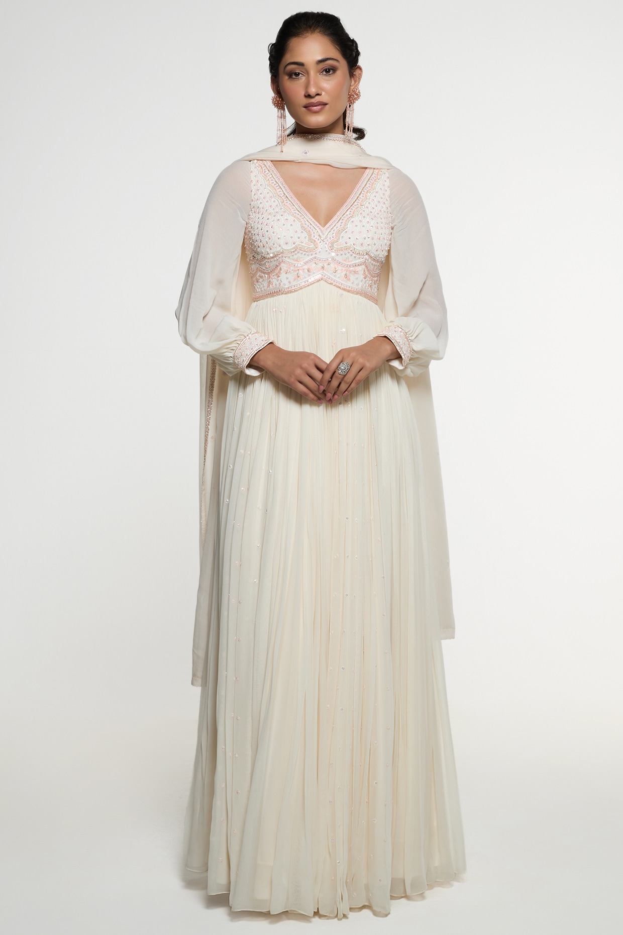 Mirroir Ivory Viscose Georgette Gown With Dupatta
