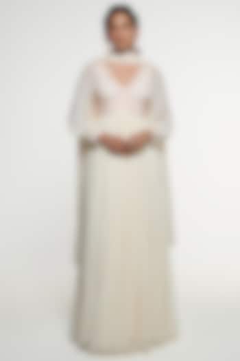 Ivory Viscose Georgette Engagement Gown With Dupatta by Mirroir at Pernia's Pop Up Shop