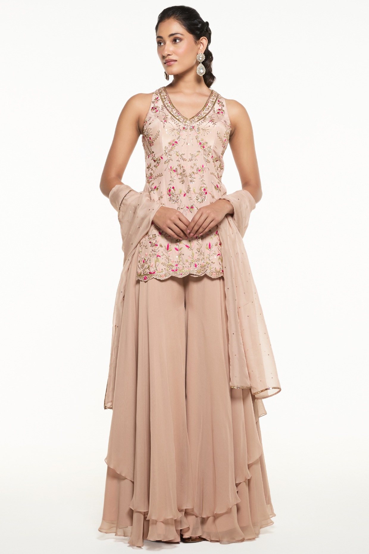 Mirroir Peach Pink Viscose Crepe Sharara Set