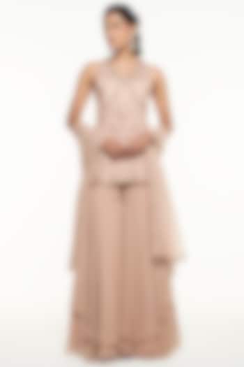 Peach Pink Viscose Crepe Wedding Sharara Set by Mirroir at Pernia's Pop Up Shop