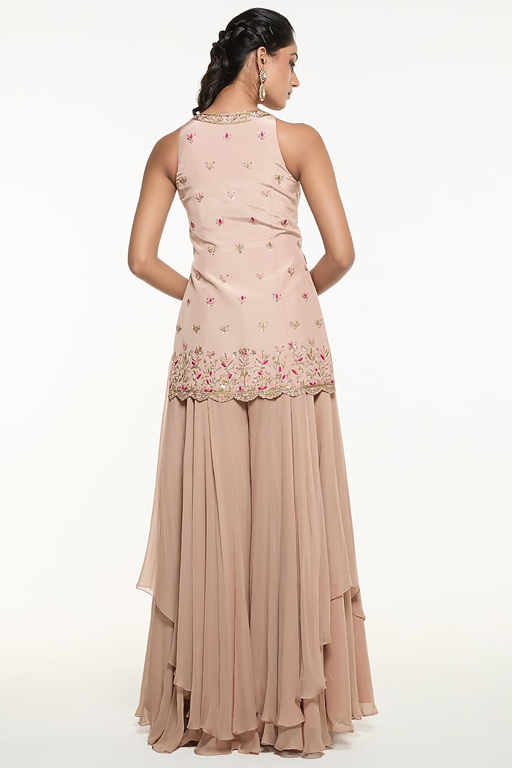 Peach Pink Viscose Crepe Wedding Sharara Set by Mirroir at Pernia's Pop Up Shop