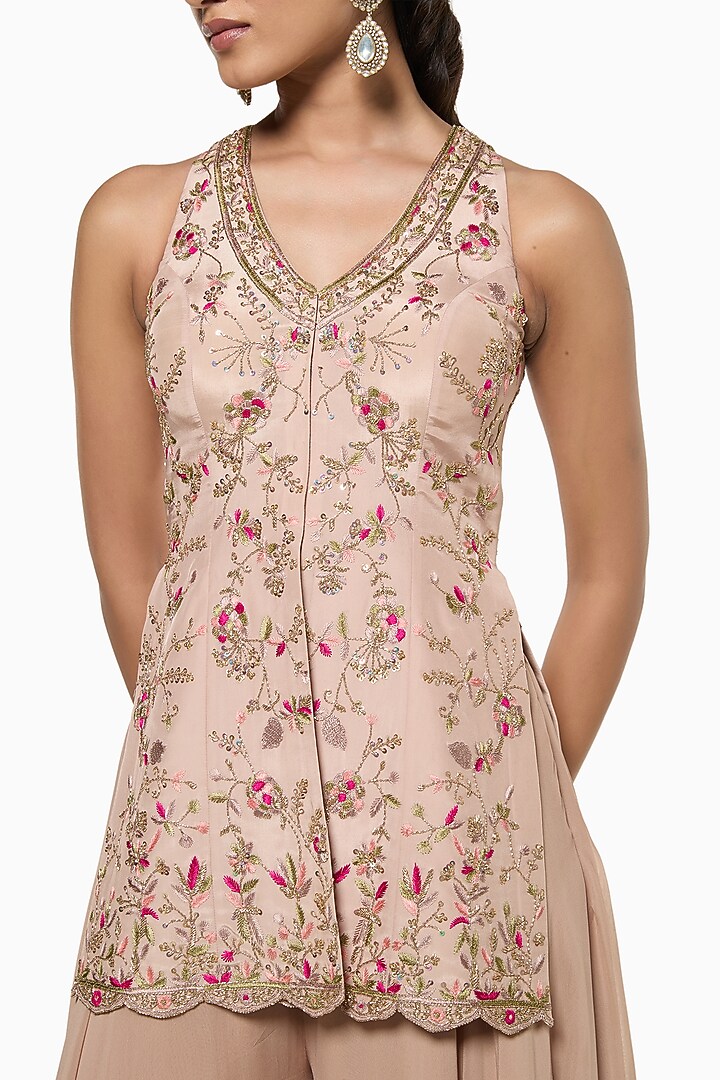 Peach Pink Viscose Crepe Wedding Sharara Set by Mirroir at Pernia's Pop Up Shop