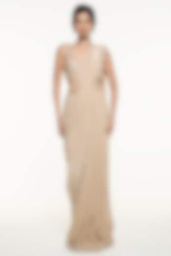Champagne Viscose Crepe Draped Wedding Saree Set by Mirroir at Pernia's Pop Up Shop