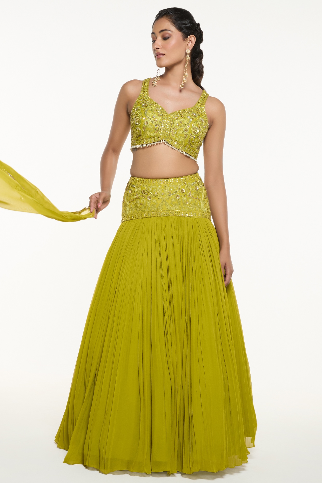 Mirroir Green Chiffon Lehenga Set
