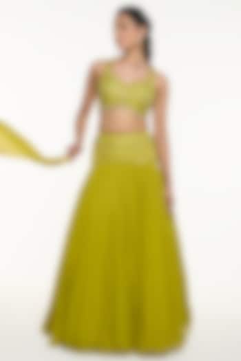 Green Chiffon Wedding Lehenga Set by Mirroir at Pernia's Pop Up Shop