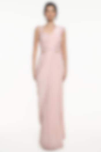 Baby Pink Viscose Crepe Draped Wedding Saree Set by Mirroir at Pernia's Pop Up Shop