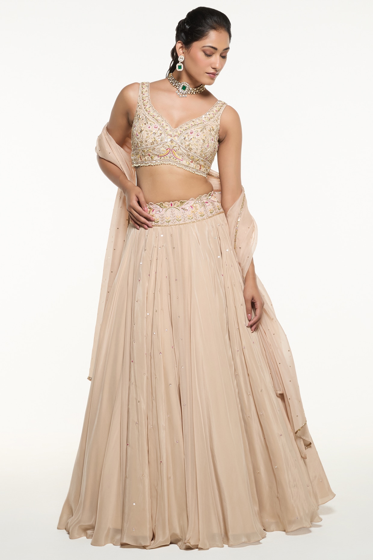 Mirroir Champagne Organza Lehenga Set