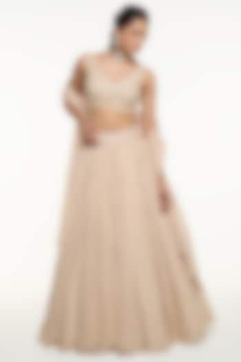 Champagne Organza Wedding Lehenga Set by Mirroir at Pernia's Pop Up Shop