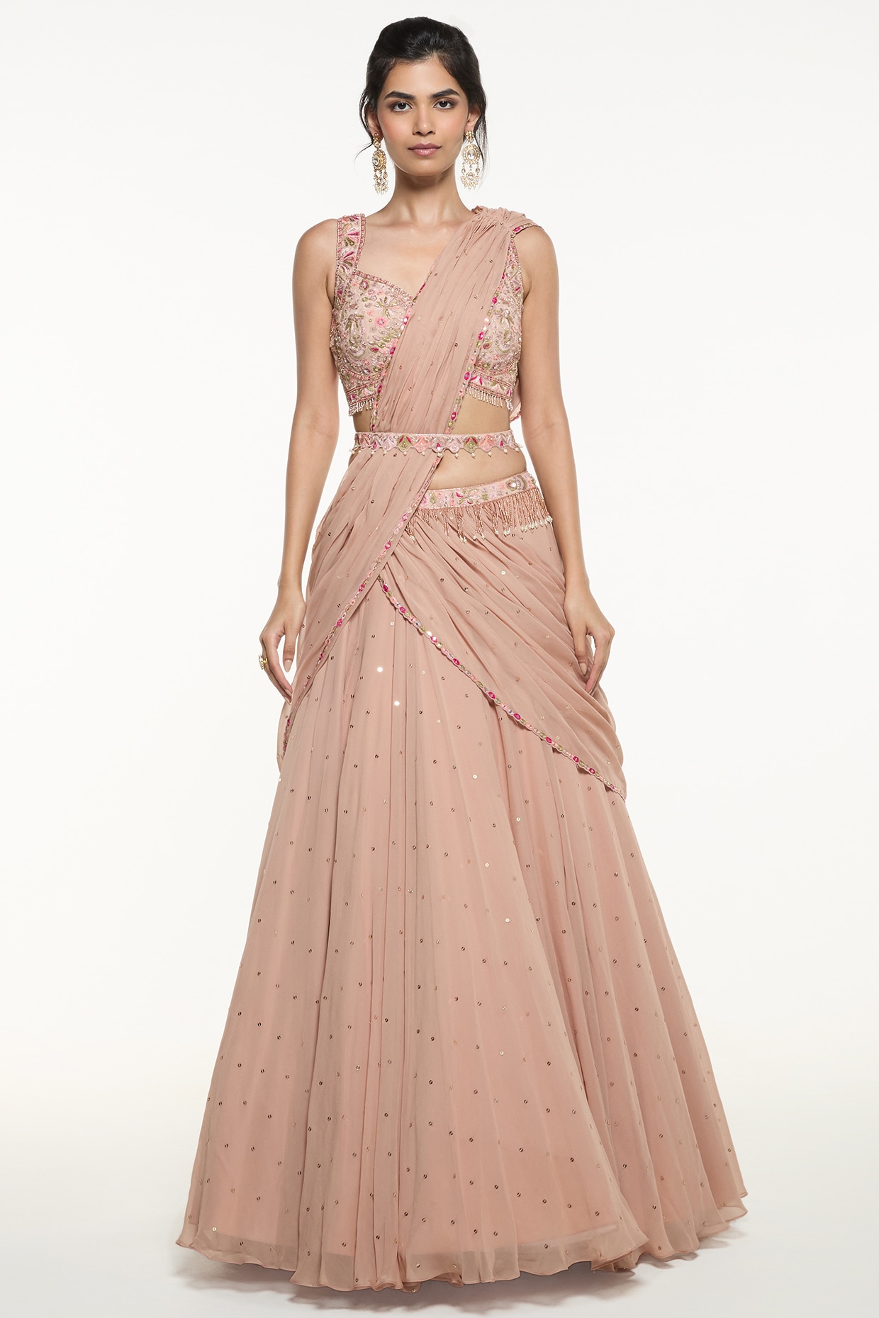 Mirroir Peach Pink Georgette Lehenga Set
