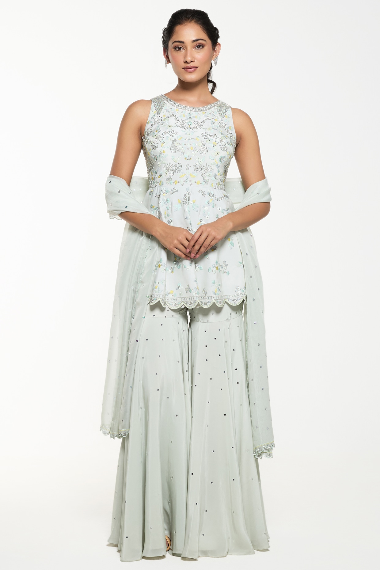Mirroir Powder Blue Organza Sharara Set