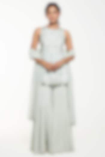 Powder Blue Organza Wedding Sharara Set by Mirroir at Pernia's Pop Up Shop
