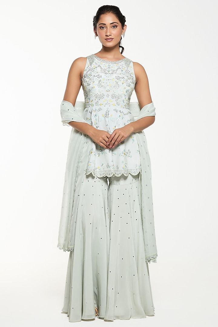 Powder Blue Organza Wedding Sharara Set by Mirroir at Pernia's Pop Up Shop