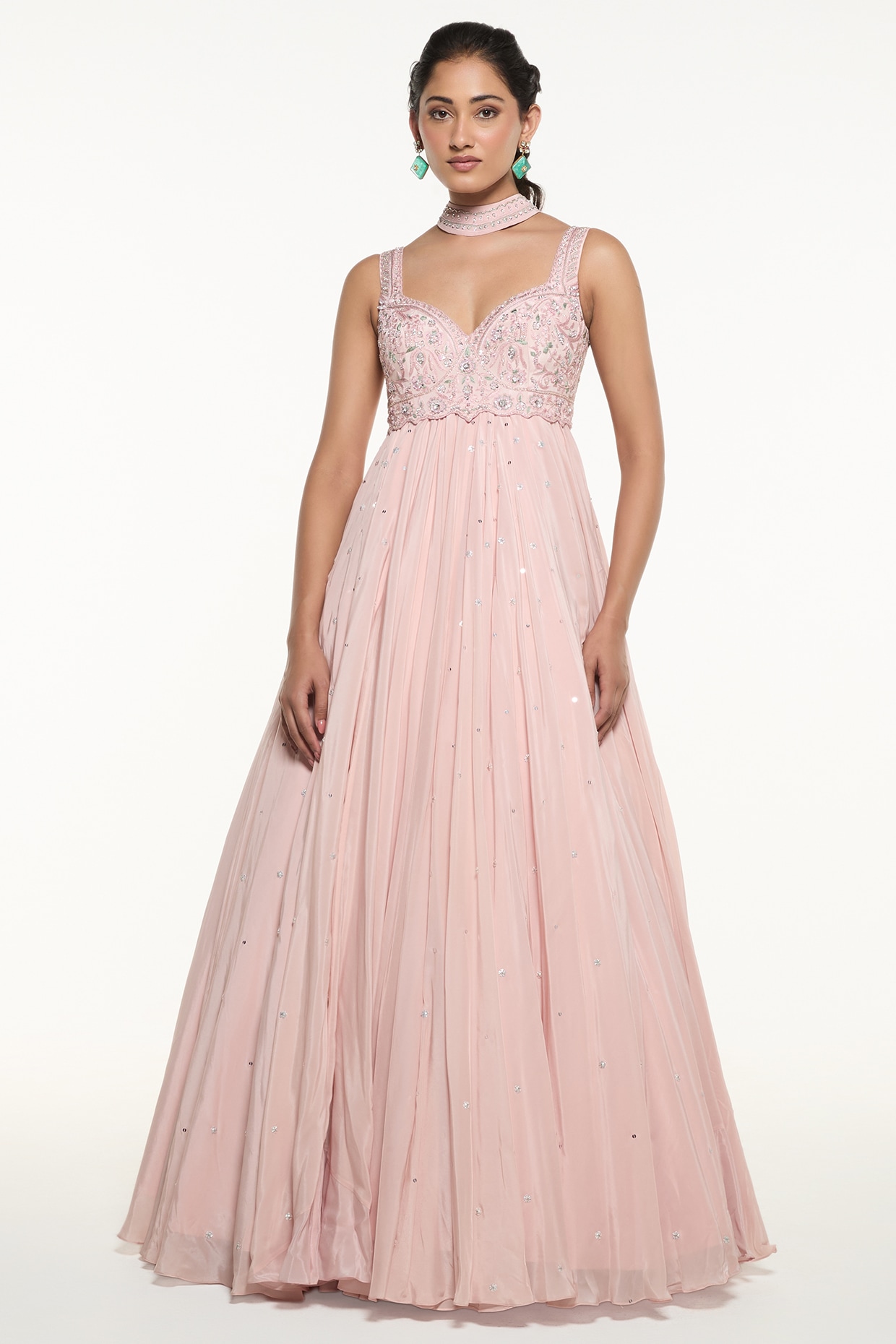 Mirroir Baby Pink Organza Gown With Dupatta