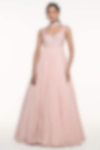 Baby Pink Organza Engagement Gown With Dupatta by Mirroir at Pernia's Pop Up Shop