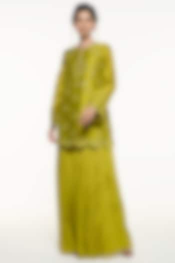 Green Chanderi Wedding Sharara Set by Mirroir at Pernia's Pop Up Shop