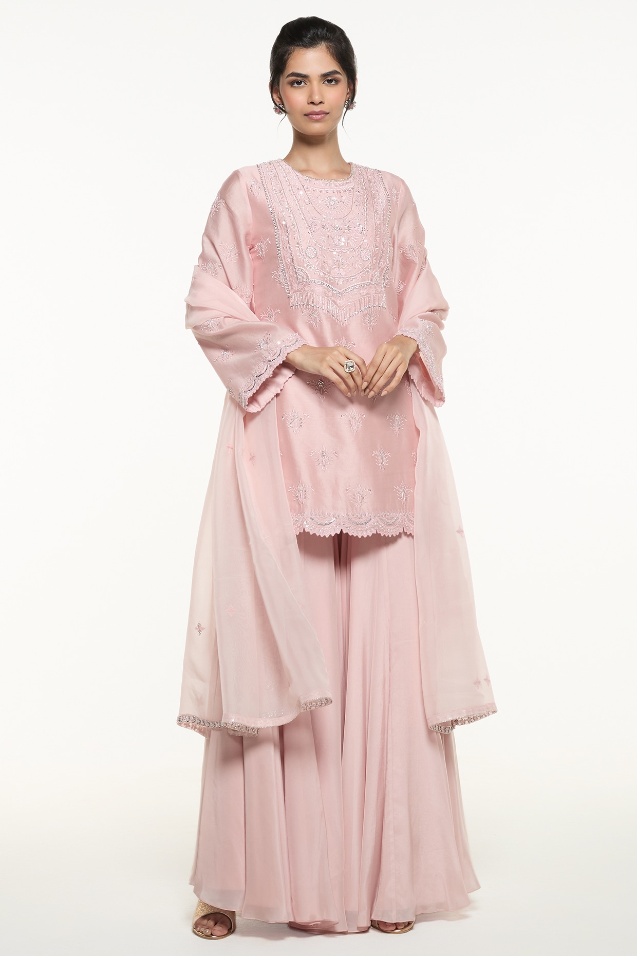 Mirroir Baby Pink Viscose Organza Sharara Set
