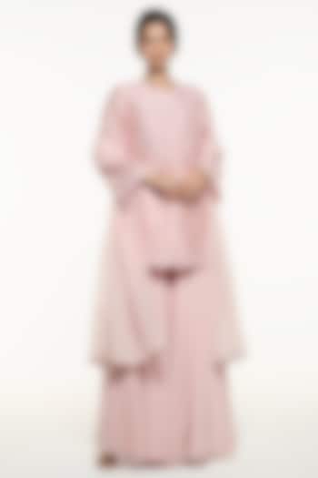 Baby Pink Viscose Organza Wedding Sharara Set by Mirroir at Pernia's Pop Up Shop