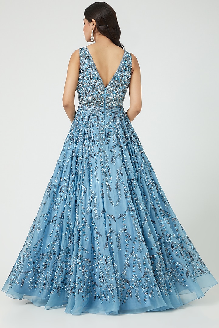 Steel Blue Embroidered Bridal Gown by Mirroir at Pernia's Pop Up Shop