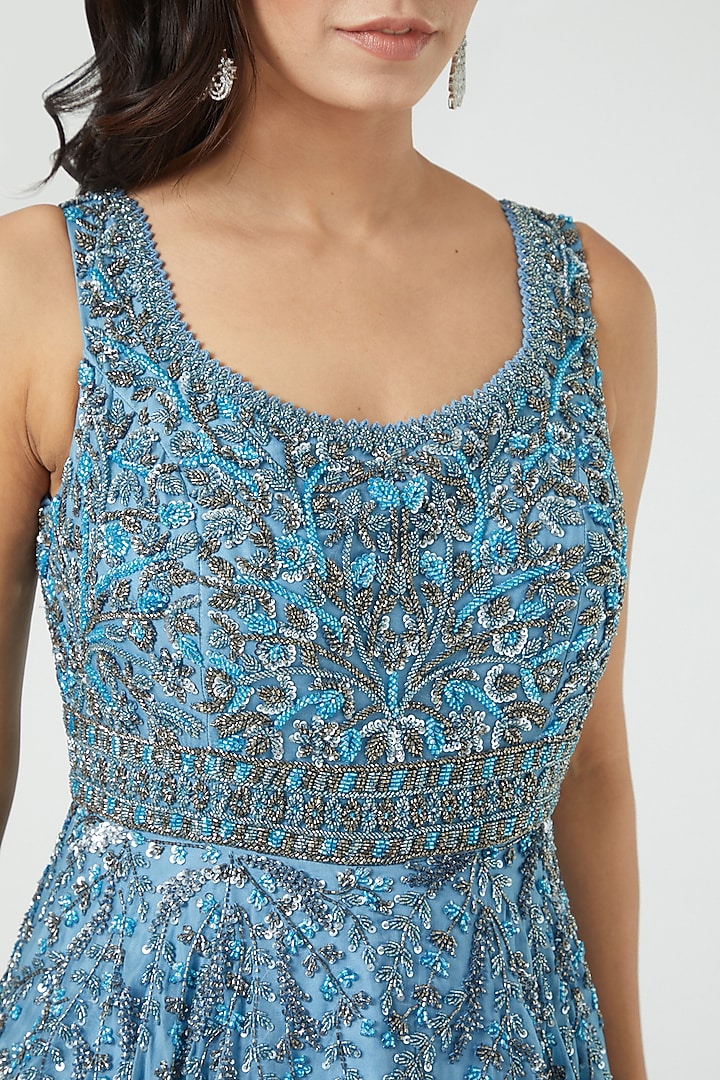 Steel Blue Embroidered Bridal Gown by Mirroir at Pernia's Pop Up Shop