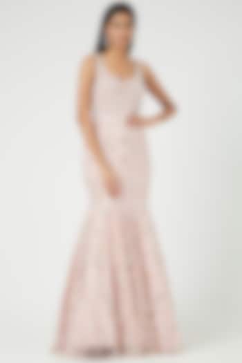 Peach Embroidered Gown by Mirroir