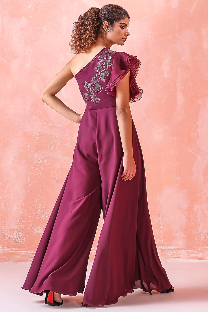 Wine Embroidered Jumpsuit by Mirroir at Pernia's Pop Up Shop