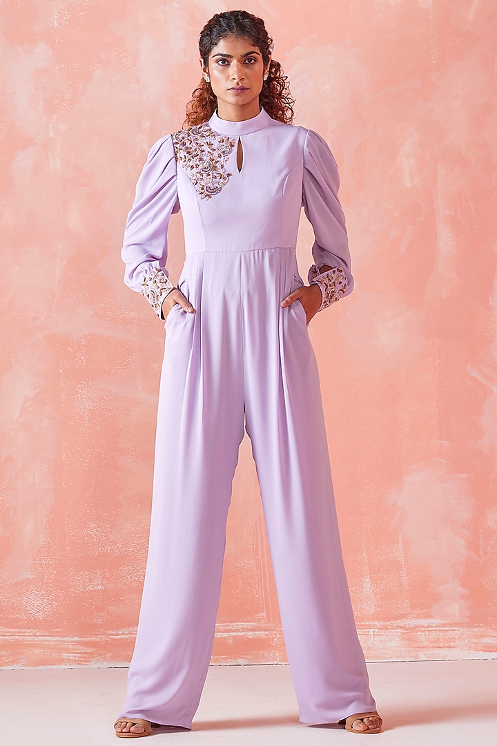 Lilac Embroidered Jumpsuit by Mirroir