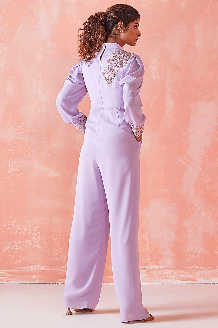 Lilac Embroidered Jumpsuit by Mirroir at Pernia's Pop Up Shop