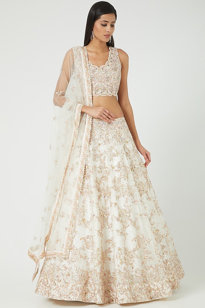 Ivory Embroidered Bridal Lehenga Set by Mirroir at Pernia's Pop Up Shop
