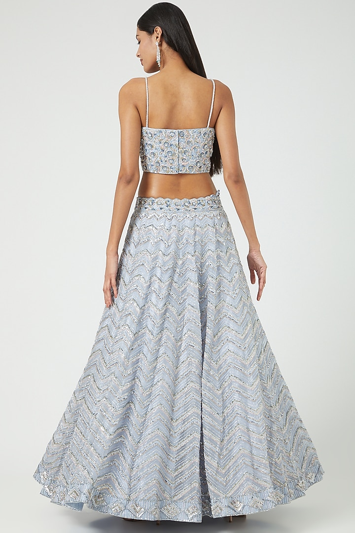Sky Blue Embroidered Bridal Lehenga Set by Mirroir at Pernia's Pop Up Shop