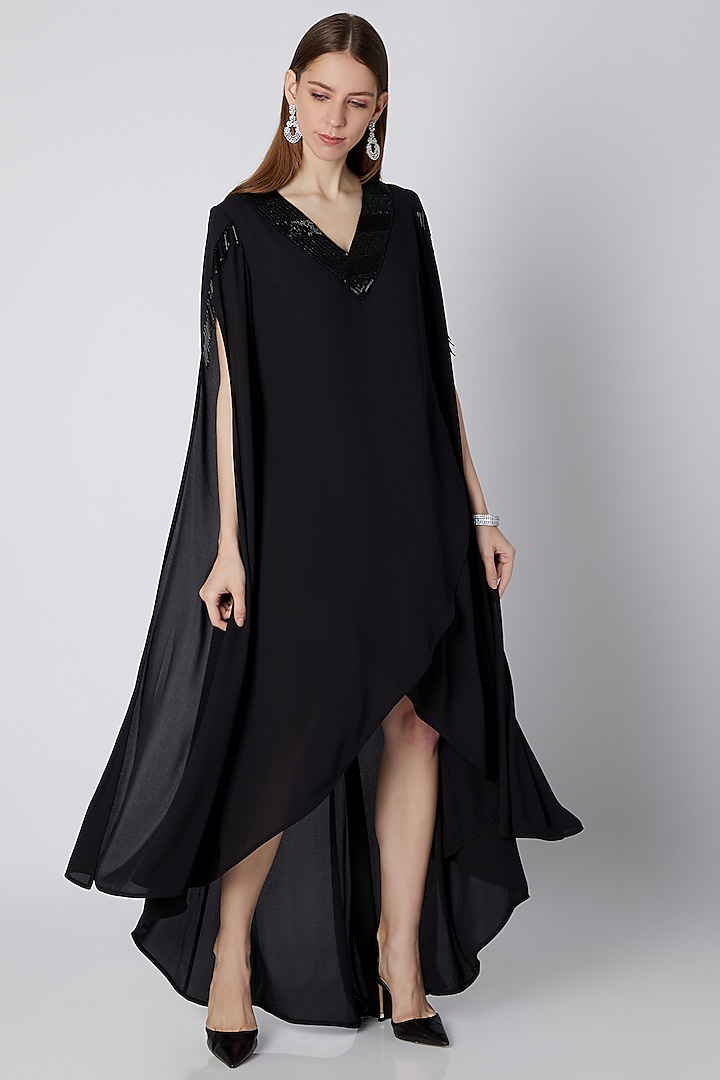 Black Embroidered Flowy Dress by Mirroir