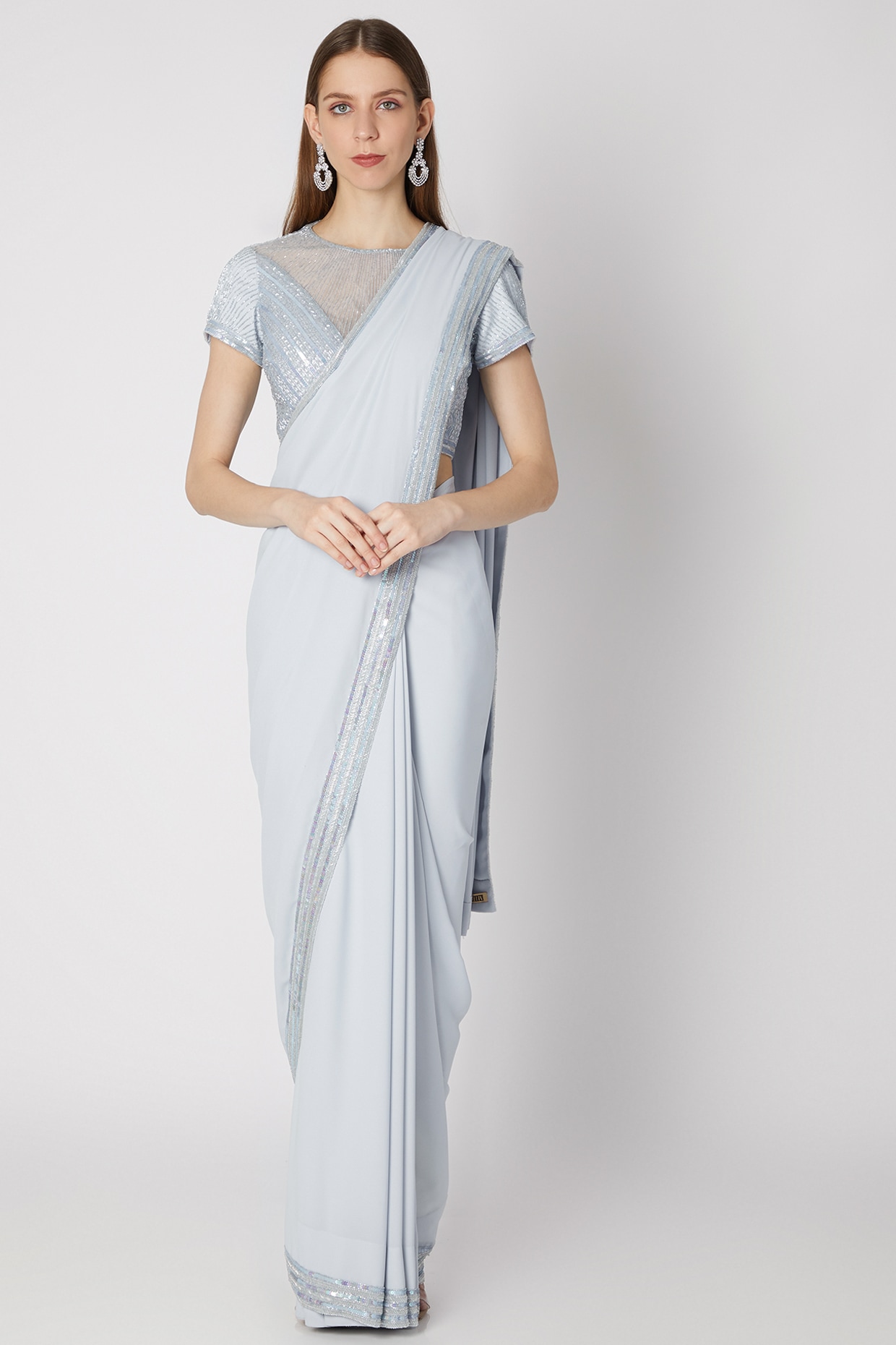 Shop Grey Organza Saree Party Wear Online at Best Price | Cbazaar