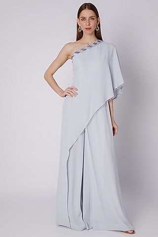 Powder Blue Embroidered Jumpsuit by Mirroir