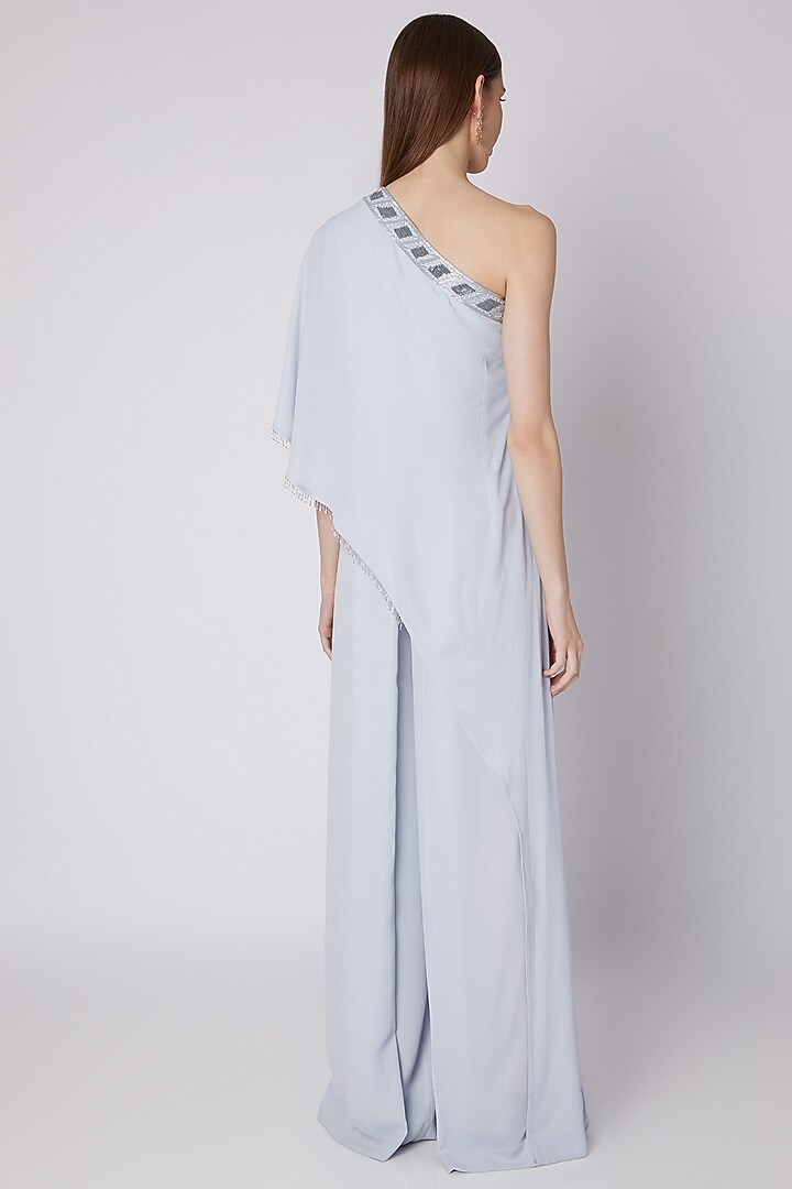 Powder Blue Embroidered Jumpsuit by Mirroir at Pernia's Pop Up Shop
