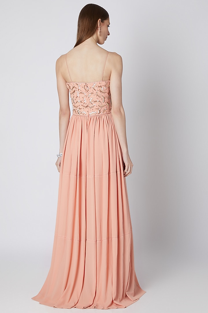 Peach Embroidered Royal Georgette Vacation Dress by Mirroir at Pernia's Pop Up Shop