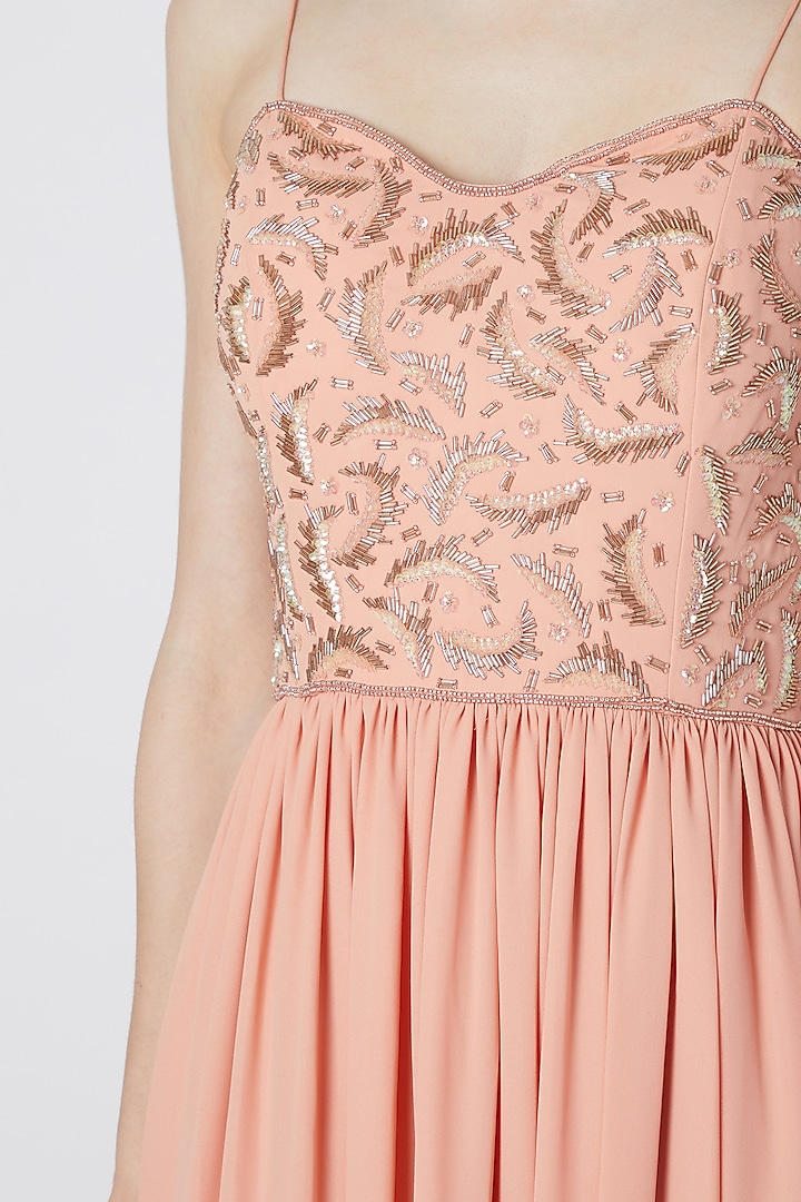 Peach Embroidered Royal Georgette Vacation Dress by Mirroir at Pernia's Pop Up Shop