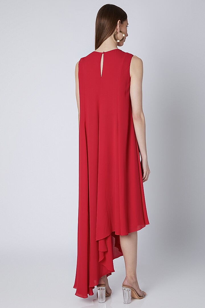 Red Embroidered Panelled Vacation Dress by Mirroir at Pernia's Pop Up Shop