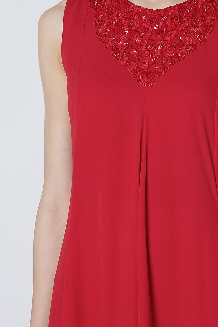 Red Embroidered Panelled Vacation Dress by Mirroir at Pernia's Pop Up Shop
