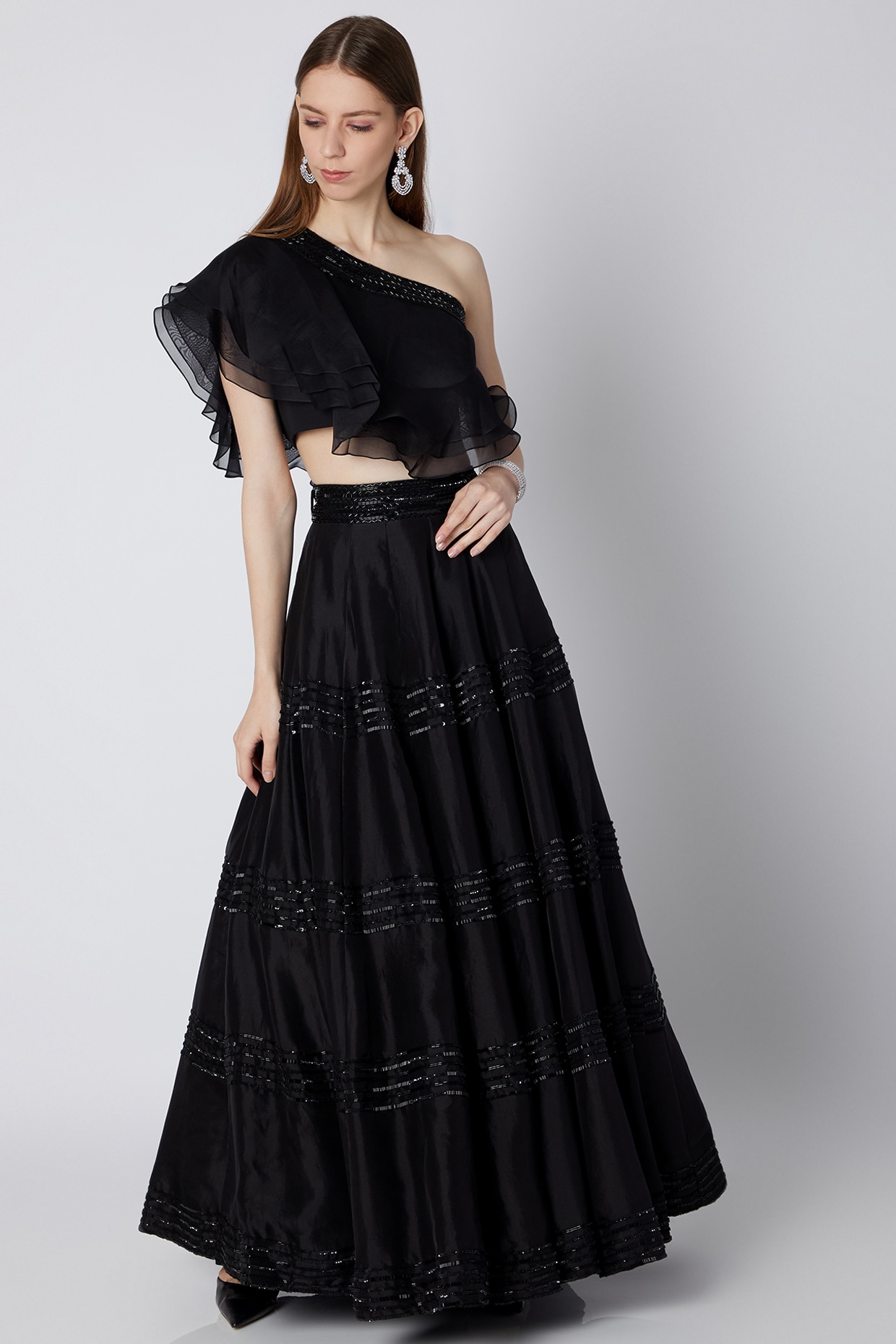 Ikat Printed Crop Top With Skirt And Dupatta Set | Lehenga Choli –  VitansEthnics
