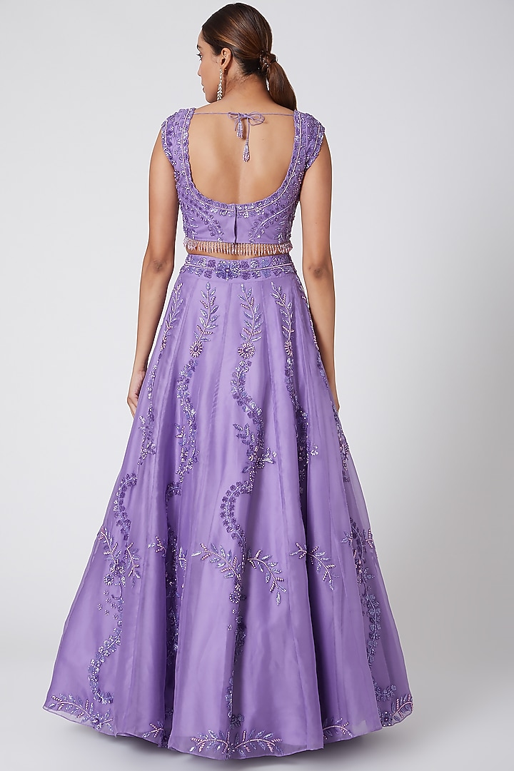 Lilac Embroidered Draped Wedding Lehenga by Mirroir at Pernia's Pop Up Shop