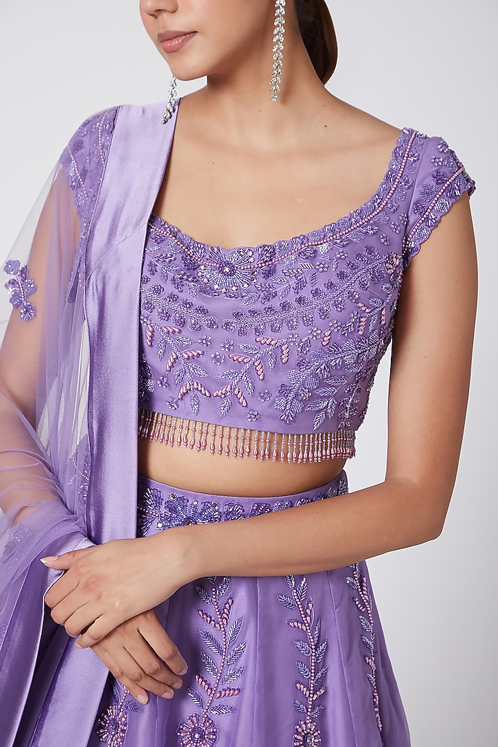 Lilac Embroidered Draped Wedding Lehenga by Mirroir at Pernia's Pop Up Shop