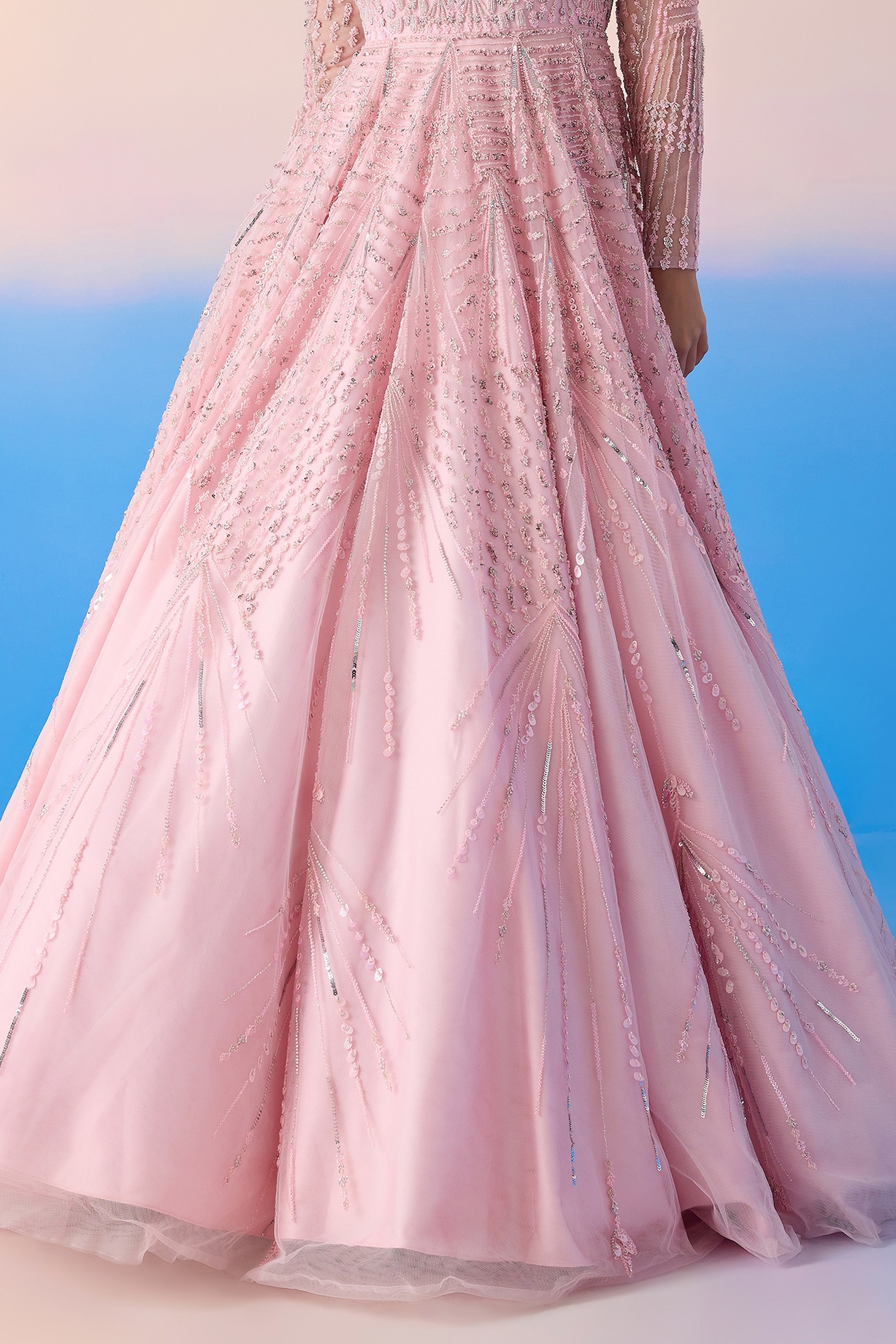 Carnation Pink Net Satin Embroidered Gown by Mirroir at Pernia's