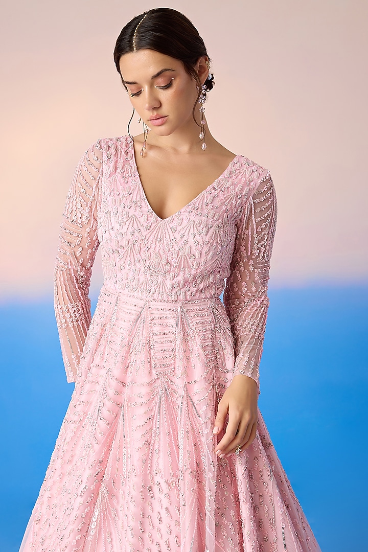 Carnation Pink Net & Satin Embroidered Gown Design by Mirroir at Pernia's Pop Up Shop 2026 Carnation Pink Net & Satin Embroidered Gown Design by Mirroir at Pernia's Pop Up Shop 2026